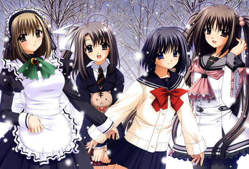 Four Anime Girls in Winter — White, Calm