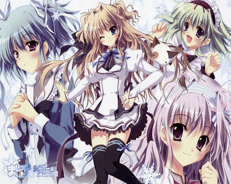 Four Anime Girls in Winter — White, Playful