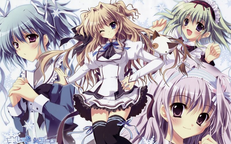 Four Anime Girls in Winter — White