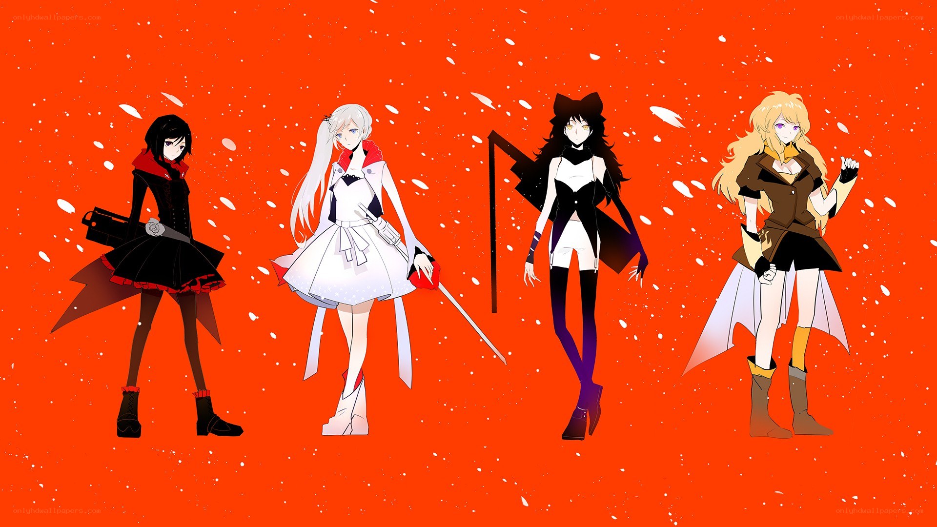 four anime girls in winter