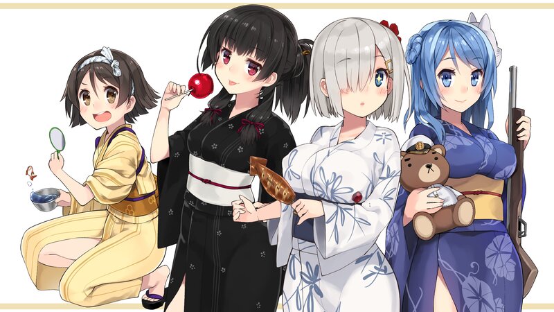 Four Anime Girls in Yukata