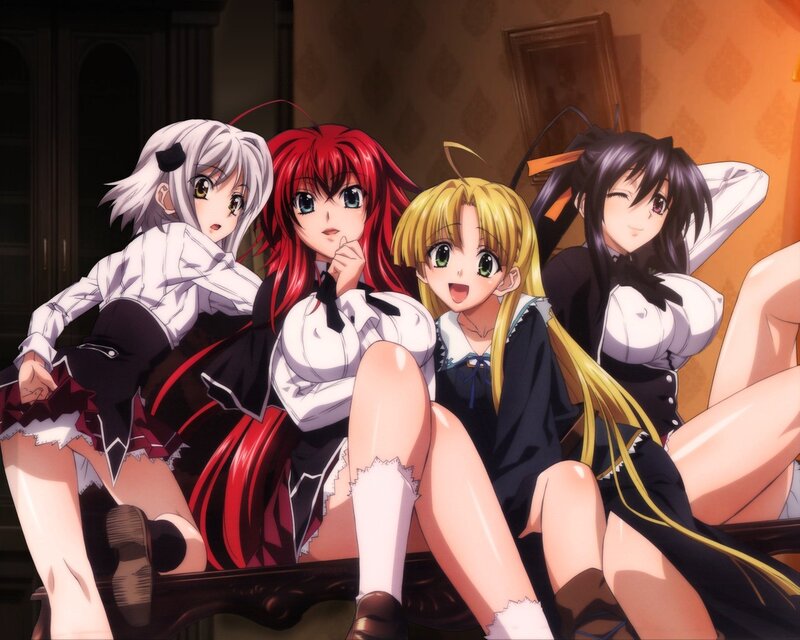 Four anime girls on a couch