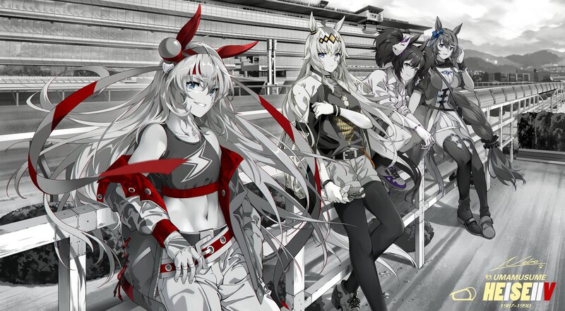 Four Anime Girls on a Railing
