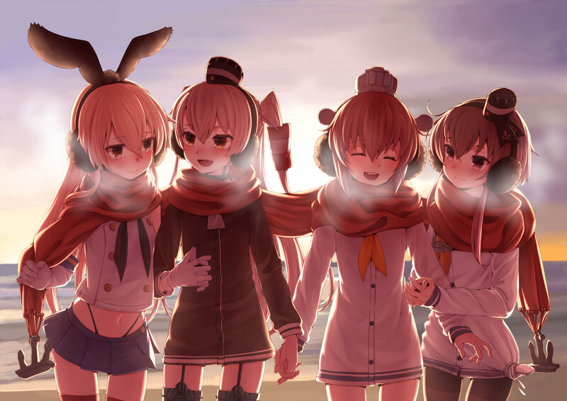 Four Anime Girls on Beach — Pink