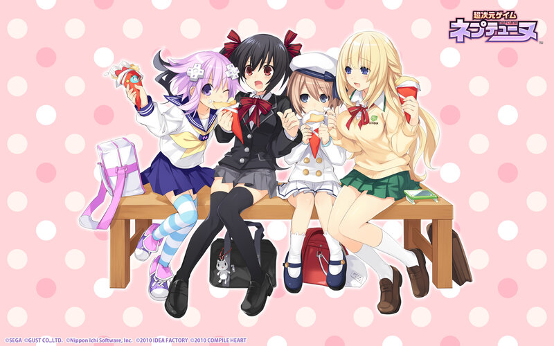 Four Anime Girls on Bench