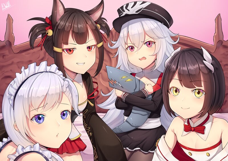 Four Anime Girls on Couch — Pink