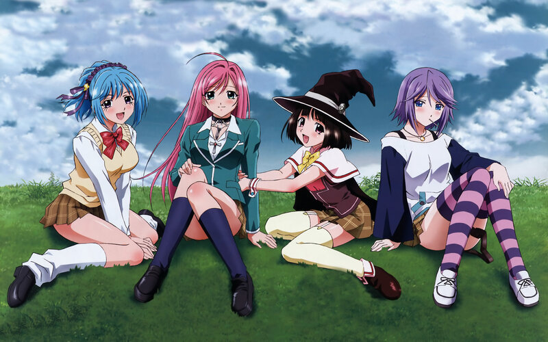 Four Anime Girls on Grass — Green, Peaceful