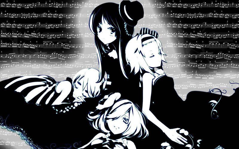 Four Anime Girls on Sheet Music