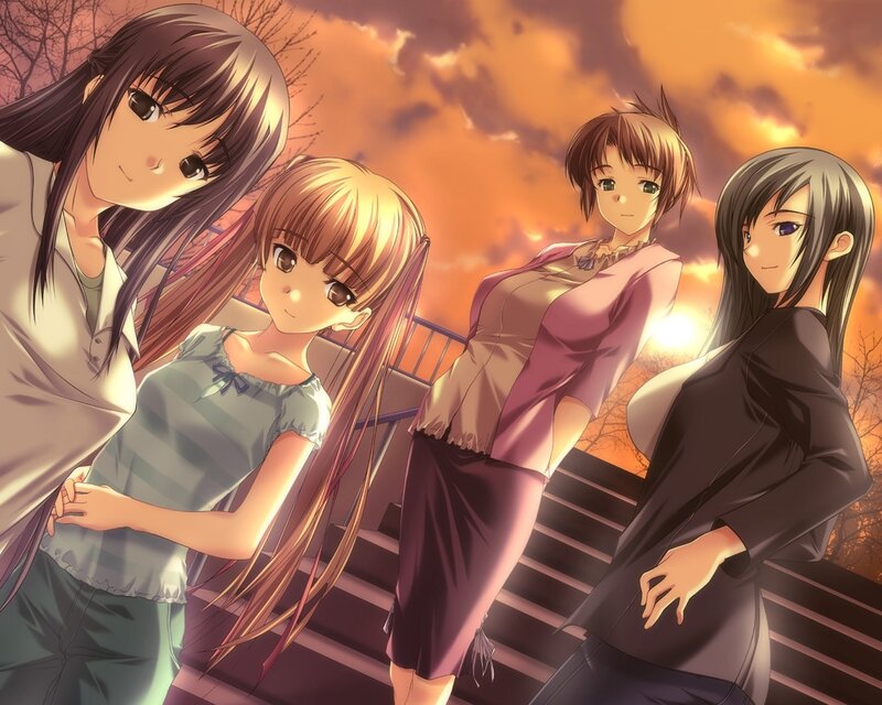 Four Anime Girls on Stairs — Orange