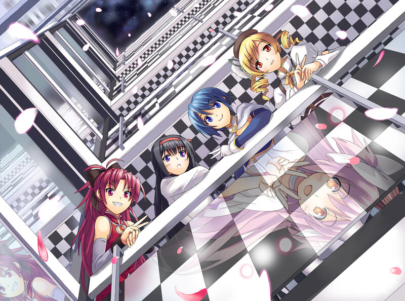 Four Anime Girls on Stairs