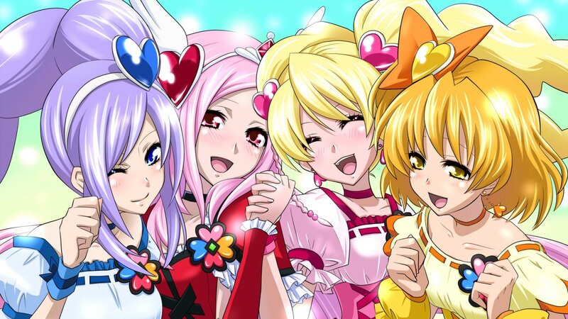 Four Anime Girls — Pink, Cheerful, Hearts