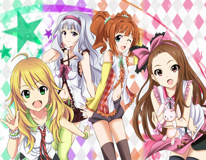 Four Anime Girls — Pink, Cheerful, School Uniforms