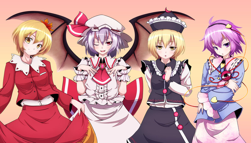 Four Anime Girls — Pink, Playful, Wings
