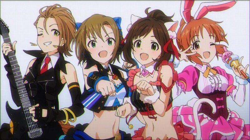 Four Anime Girls Posing — Pink, Energetic