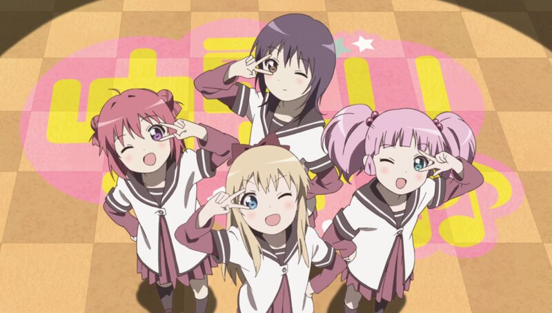 Four Anime Girls Posing — Pink, Playful, School Uniforms