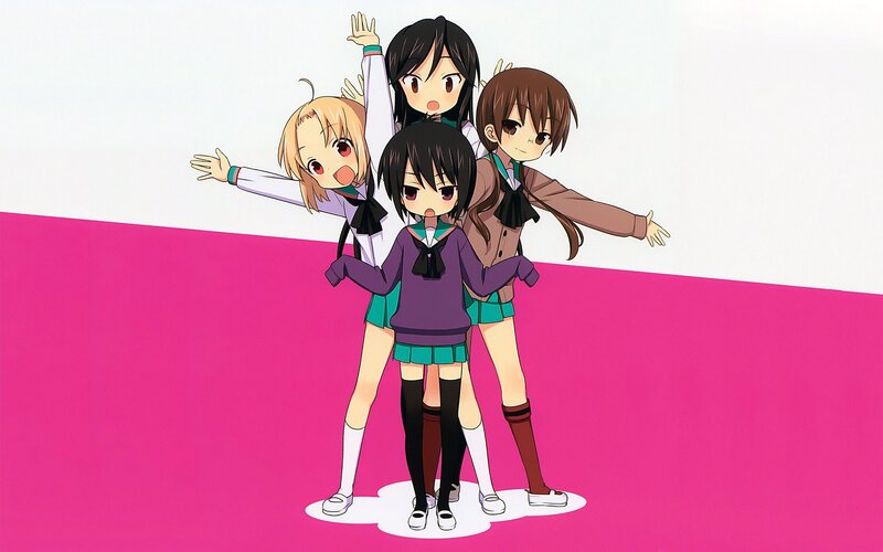 Four Anime Girls Posing — Pink, Playful