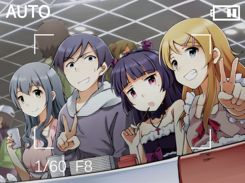 Four Anime Girls Posing — Purple, Happy