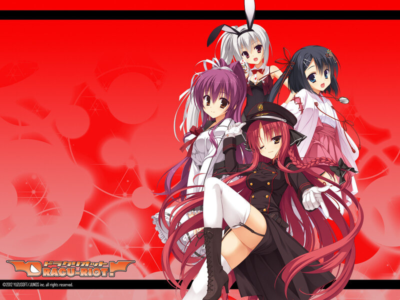 Four Anime Girls Posing — Red