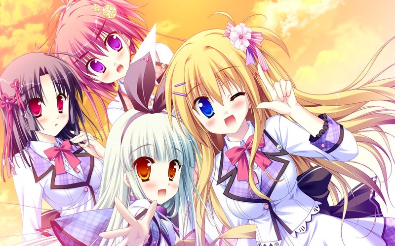 Four Anime Girls Posing — Yellow