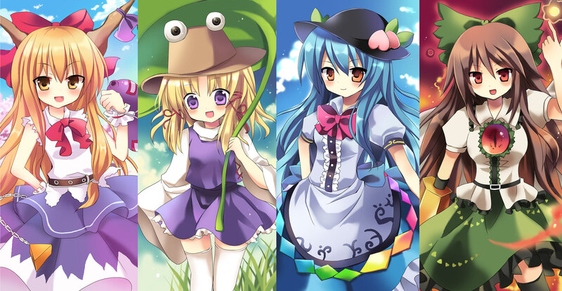 Four Anime Girls — Purple, Cheerful
