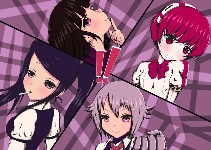 Four Anime Girls — Purple, Dramatic, Cigarette
