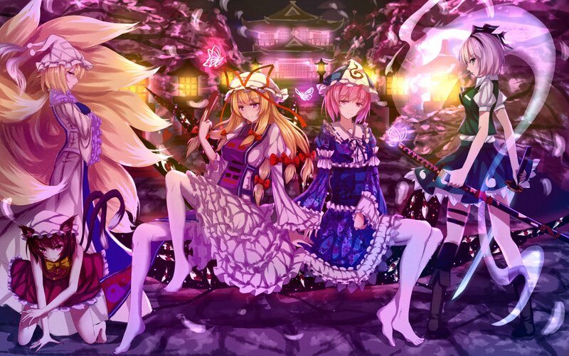 Four Anime Girls — Purple, Dramatic, Night, Swords