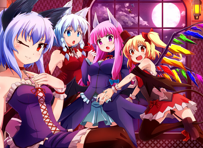 Four Anime Girls — Purple, Playful