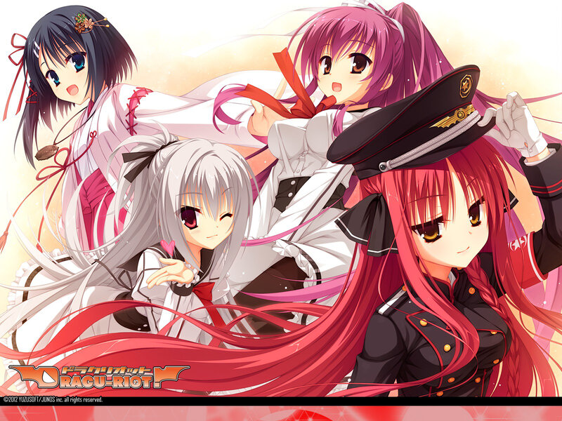 Four Anime Girls — Red, Playful