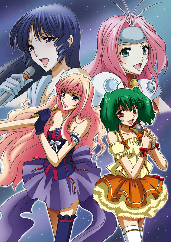 Four anime girls singing together