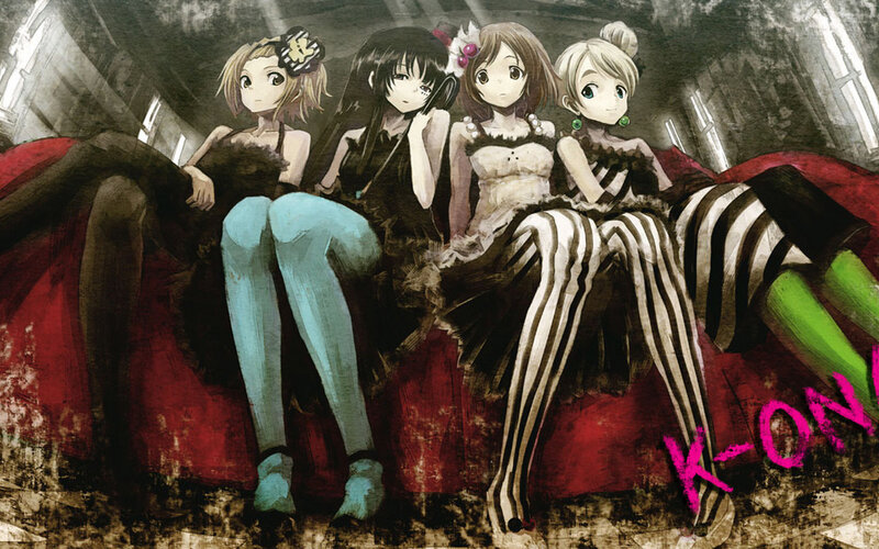 Four Anime Girls Sitting — Black