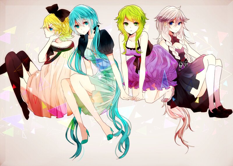 Four Anime Girls Sitting — Blue, Calm