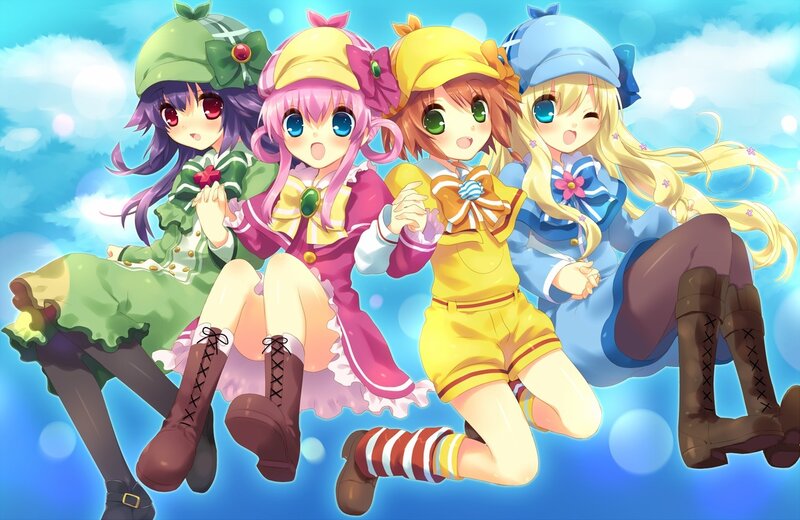 Four Anime Girls Sitting — Blue