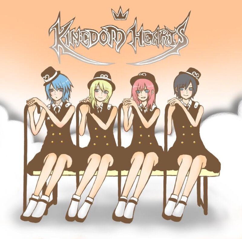 Four Anime Girls Sitting — Brown