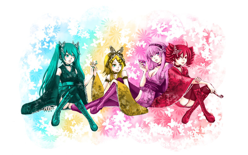 Four Anime Girls Sitting — Green