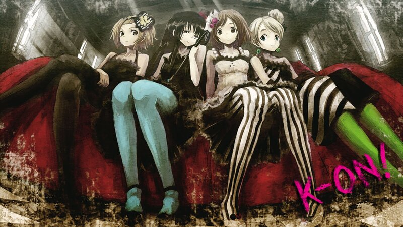 Four Anime Girls Sitting — Red