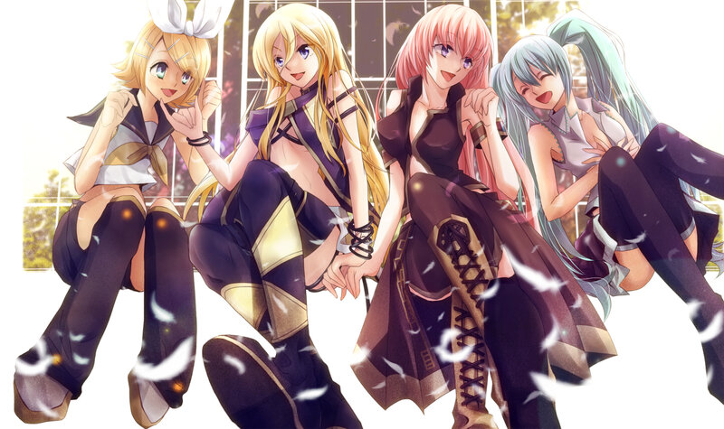 Four Anime Girls Sitting