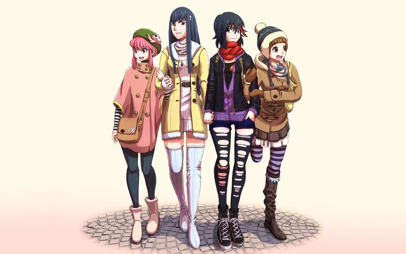 Four Anime Girls Standing — Beige