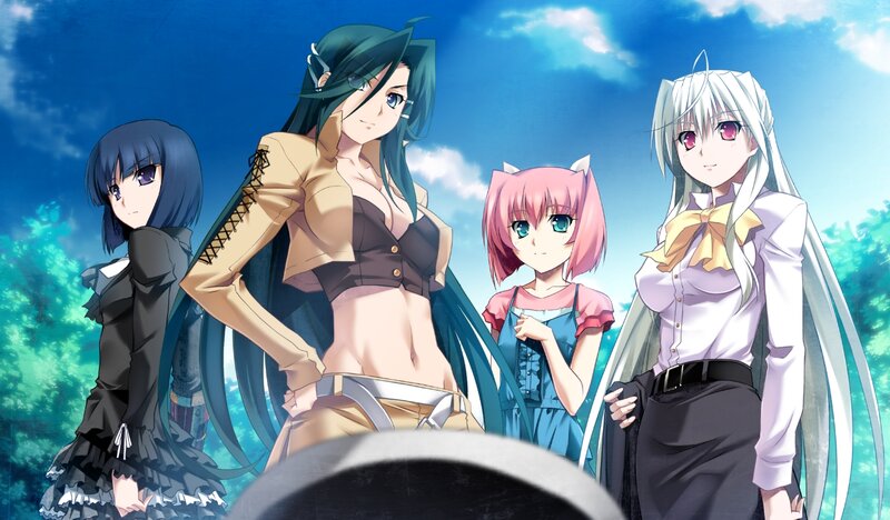 Four Anime Girls Standing — Blue