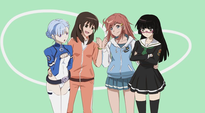 four anime girls standing together