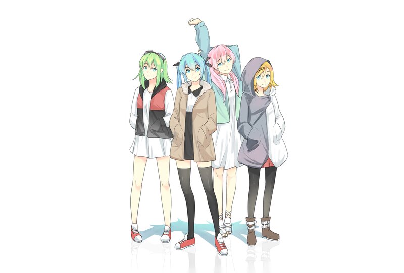 Four Anime Girls Standing — White