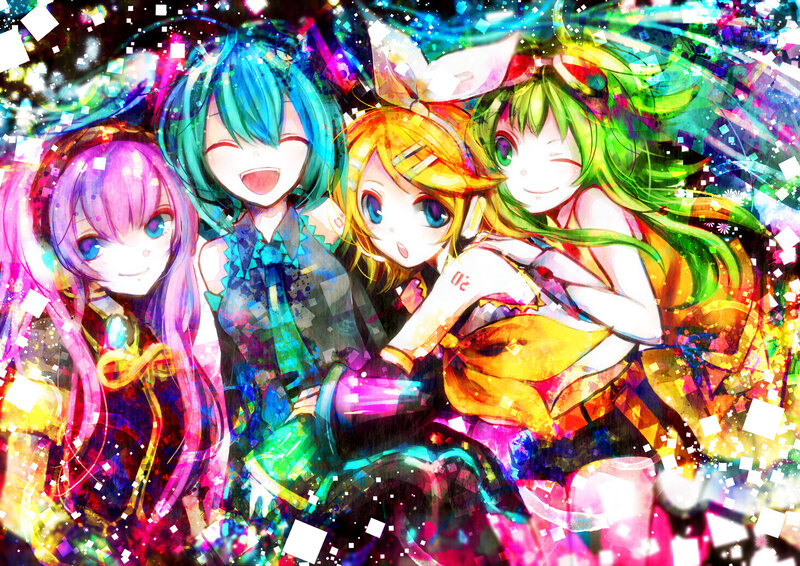 Four Anime Girls Together — Blue, Vibrant