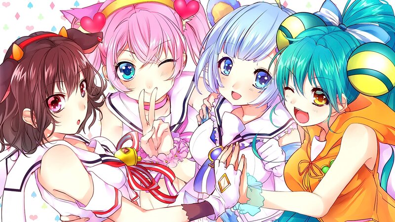 Four Anime Girls Together — Pink, Cheerful, Hearts