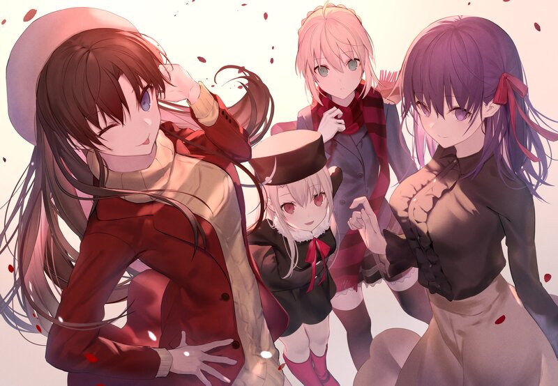 Four Anime Girls Together — Red