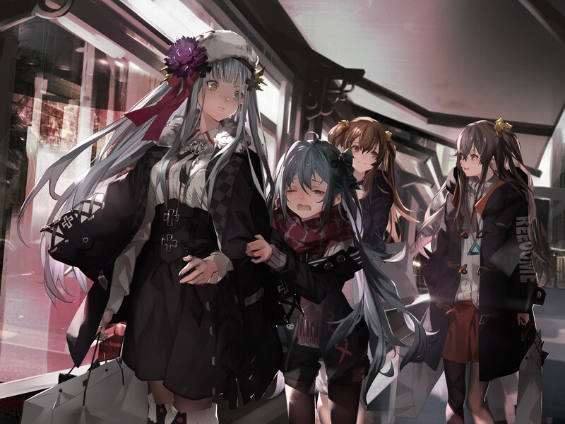 Four Anime Girls Walking