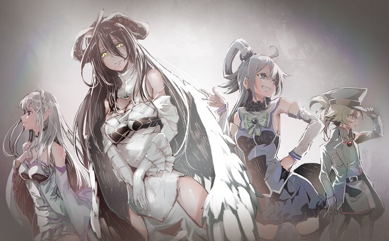 Four Anime Girls — White, Dramatic