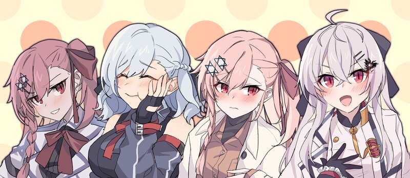 Four Anime Girls — White, Playful, Bows