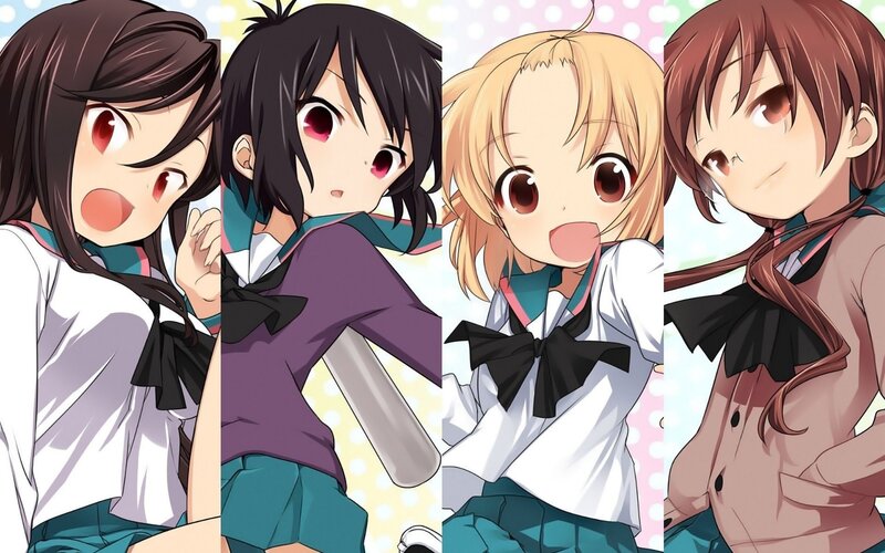 Four Anime Girls — White, Playful