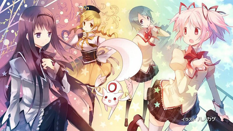 Four Anime Girls with a Creature — Pink