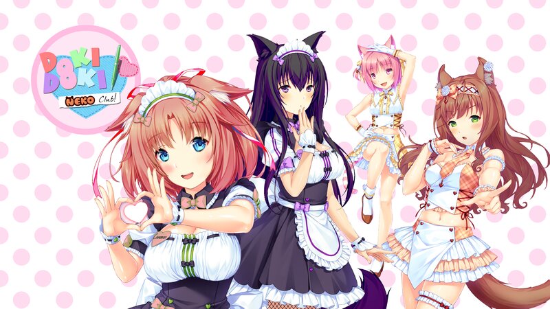 Four Anime Girls with Animal Ears — Pink, Playful
