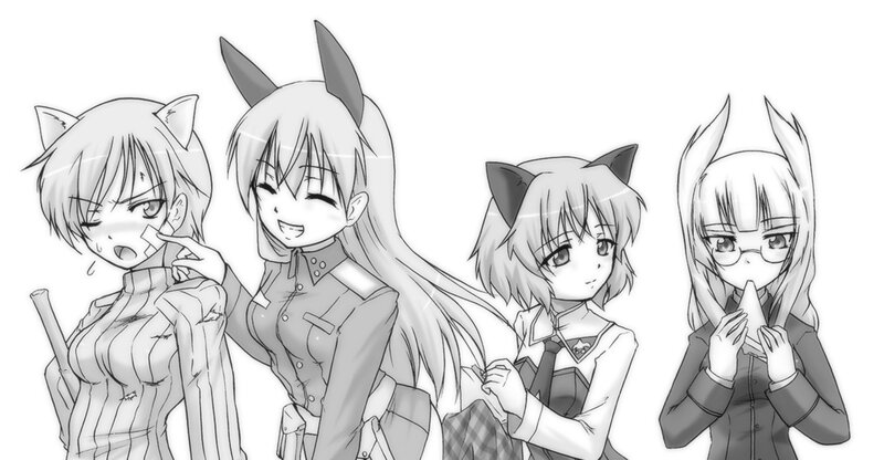 four anime girls with animal ears